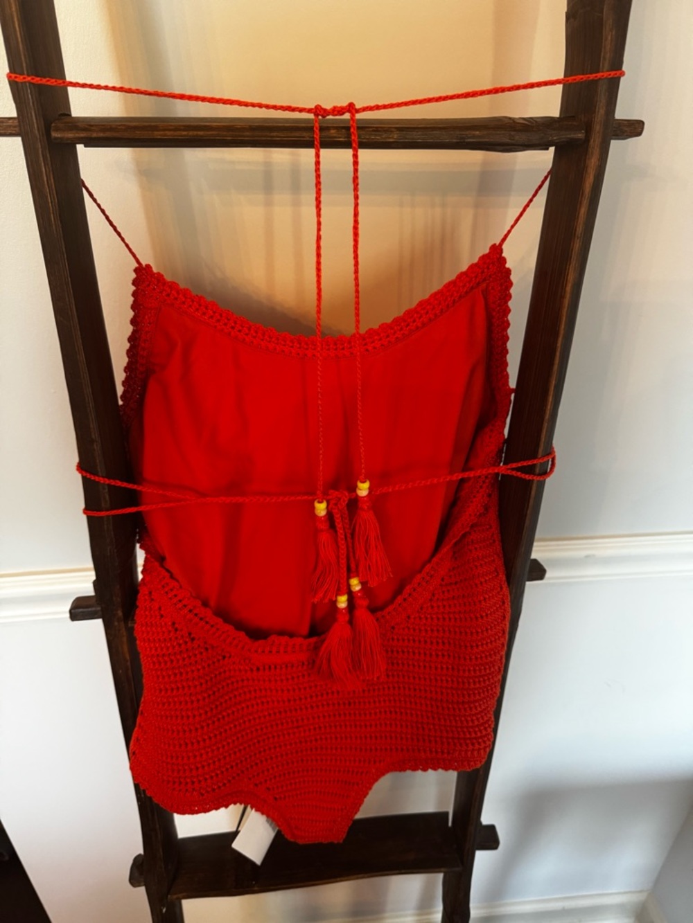 Alanui Italian Rust Orange Crochet Swimsuit with Bead Tassels. Never worn. - Picture 8 of 10